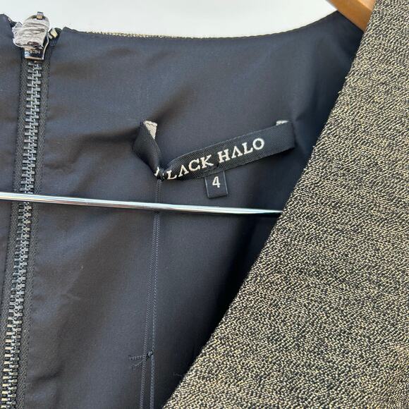 New Black Halo Gold Metallic Sheath Mini Dress Cocktail Size 4 Formal Tight - Picture 4 of 11